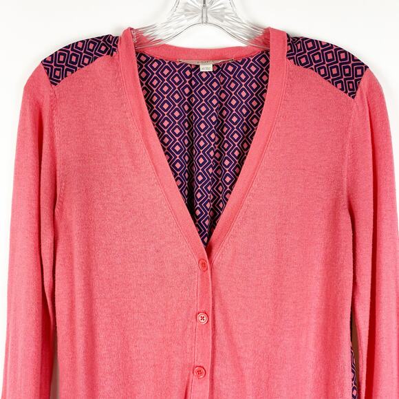 Loft Ann Taylor Salmon Pink & Blue Button Front Cardigan Sweater Womens Size XS - Picture 4 of 10